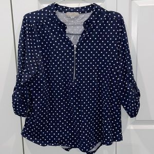 Blue polka dot 3/4 sleeve blouse size large